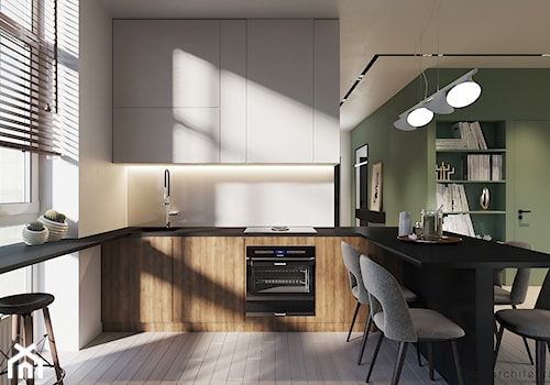 FOR YOU & ME - Średnia otwarta biała zielona z zabudowaną lodówką z podblatowym zlewozmywakiem kuchnia w kształcie litery u z oknem, styl nowoczesny - zdjęcie od Tobi Architects