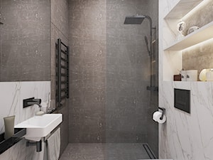 Light & Blue - Mała na poddaszu bez okna z marmurową podłogą łazienka, styl minimalistyczny - zdjęcie od Tobi Architects