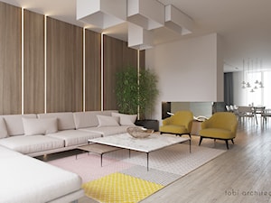 DREAMING OF LIGHT - Duży beżowy salon z jadalnią, styl nowoczesny - zdjęcie od Tobi Architects