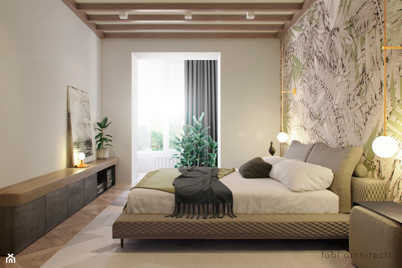 HEYWOOD - Średnia beżowa sypialnia, styl nowoczesny - zdjęcie od Tobi Architects - Homebook