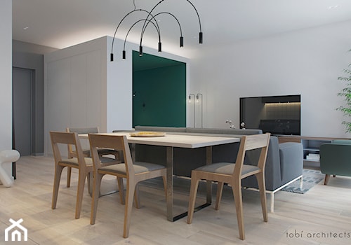 FREE APARTMENT - Średnia biała szara zielona jadalnia w salonie, styl nowoczesny - zdjęcie od Tobi Architects