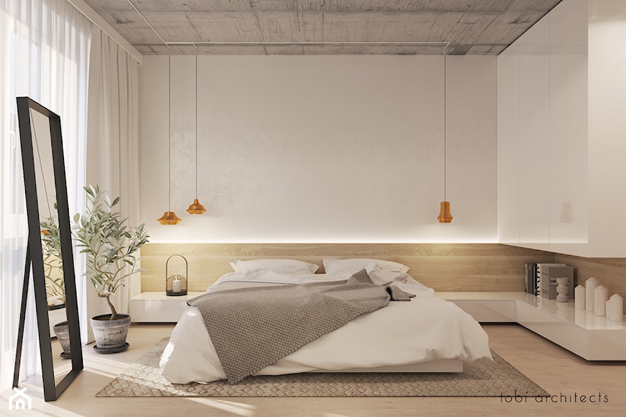 RENT ME - Duża beżowa biała z biurkiem sypialnia, styl nowoczesny - zdjęcie od Tobi Architects