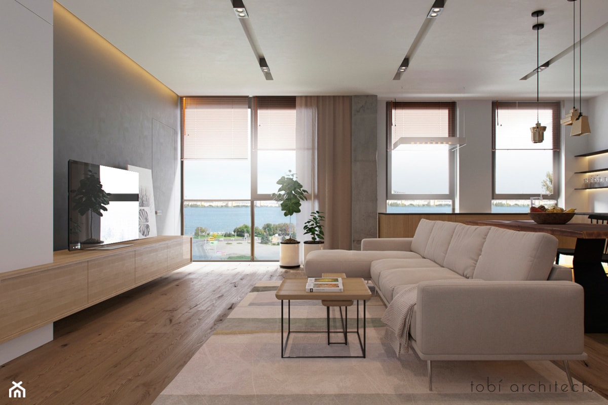 LOOKING AT DNIPRO - Średnia biała jadalnia w salonie, styl nowoczesny - zdjęcie od Tobi Architects - Homebook