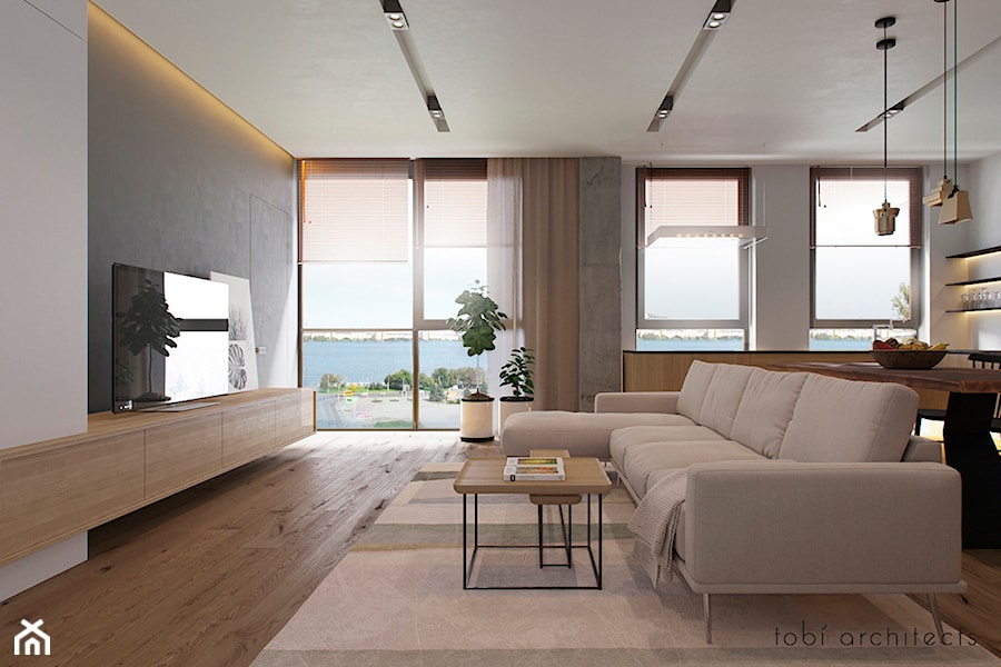 LOOKING AT DNIPRO - Średnia biała jadalnia w salonie, styl nowoczesny - zdjęcie od Tobi Architects