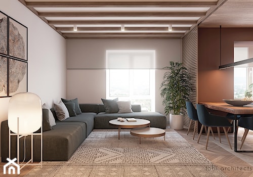 HEYWOOD - Średnia biała szara jadalnia w salonie, styl nowoczesny - zdjęcie od Tobi Architects