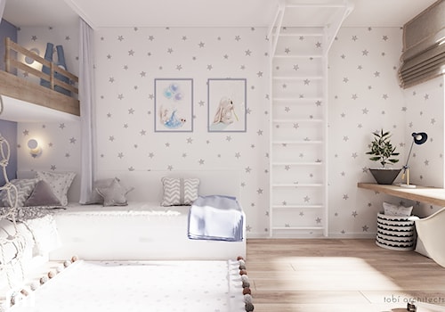 Light & Blue - Średni biały niebieski pokój dziecka dla nastolatka dla chłopca dla dziewczynki, styl minimalistyczny - zdjęcie od Tobi Architects