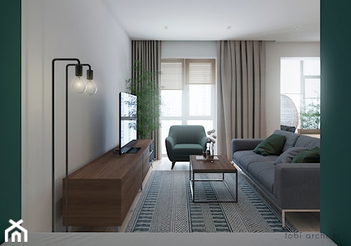 FREE APARTMENT - Średni biały zielony salon, styl nowoczesny - zdjęcie od Tobi Architects