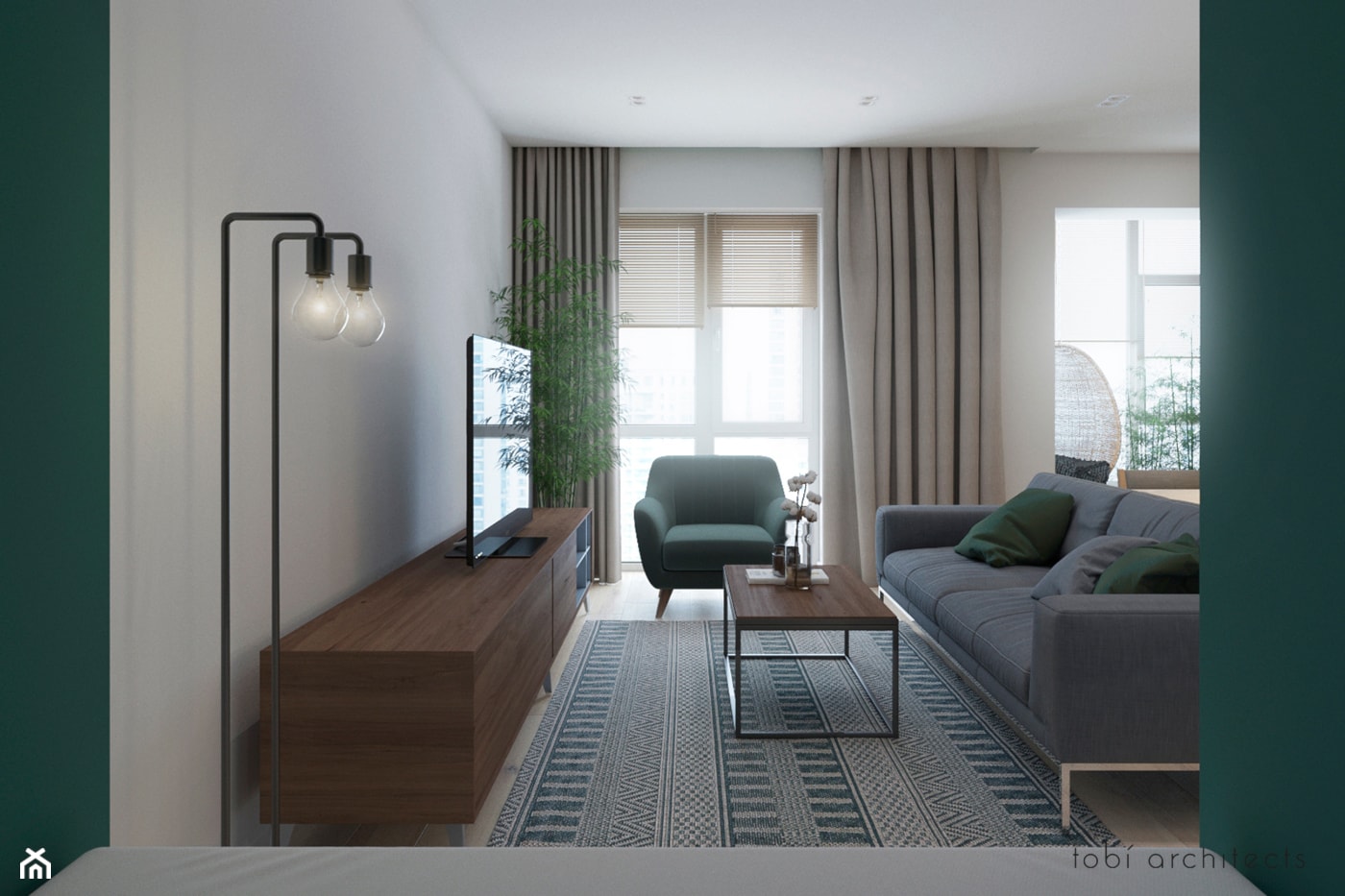FREE APARTMENT - Średni biały zielony salon, styl nowoczesny - zdjęcie od Tobi Architects - Homebook