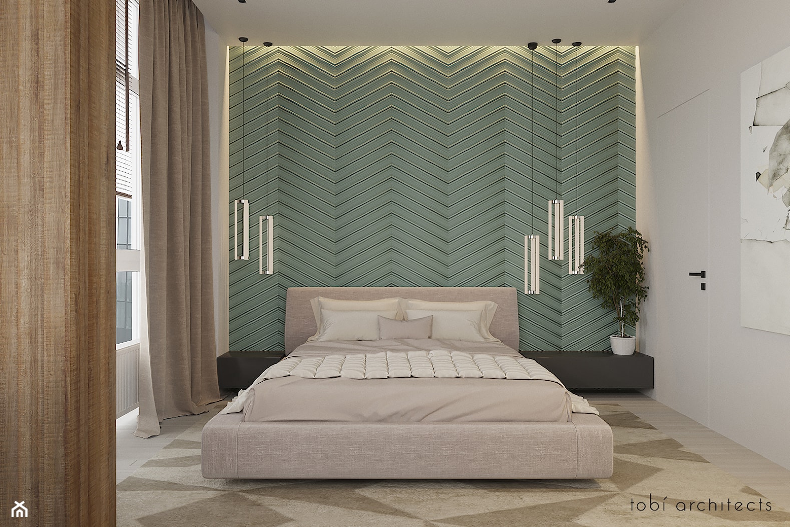 FOR YOU & ME - Średnia biała zielona sypialnia, styl nowoczesny - zdjęcie od Tobi Architects - Homebook