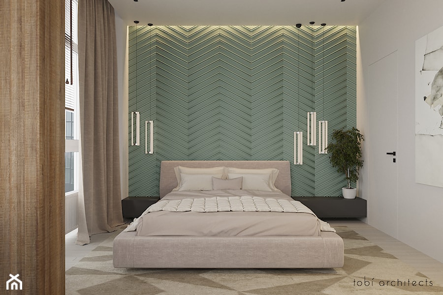 FOR YOU & ME - Średnia biała zielona sypialnia, styl nowoczesny - zdjęcie od Tobi Architects