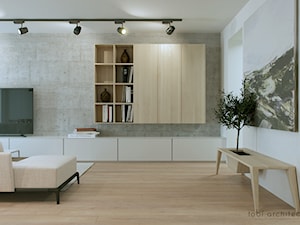 RENT ME - Duży biały salon z bibiloteczką, styl nowoczesny - zdjęcie od Tobi Architects