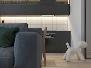 FREE APARTMENT - Mała otwarta z salonem z kamiennym blatem biała z zabudowaną lodówką kuchnia jednorzędowa, styl nowoczesny - zdjęcie od Tobi Architects