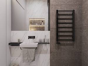 Light & Blue - Mała bez okna z lustrem z marmurową podłogą z punktowym oświetleniem łazienka, styl minimalistyczny - zdjęcie od Tobi Architects