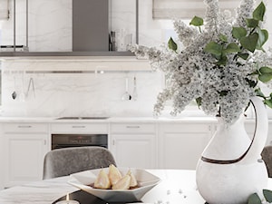 CHERRY MOOD - Średnia zamknięta z kamiennym blatem biała z zabudowaną lodówką kuchnia jednorzędowa z marmurem nad blatem kuchennym, styl tradycyjny - zdjęcie od Tobi Architects