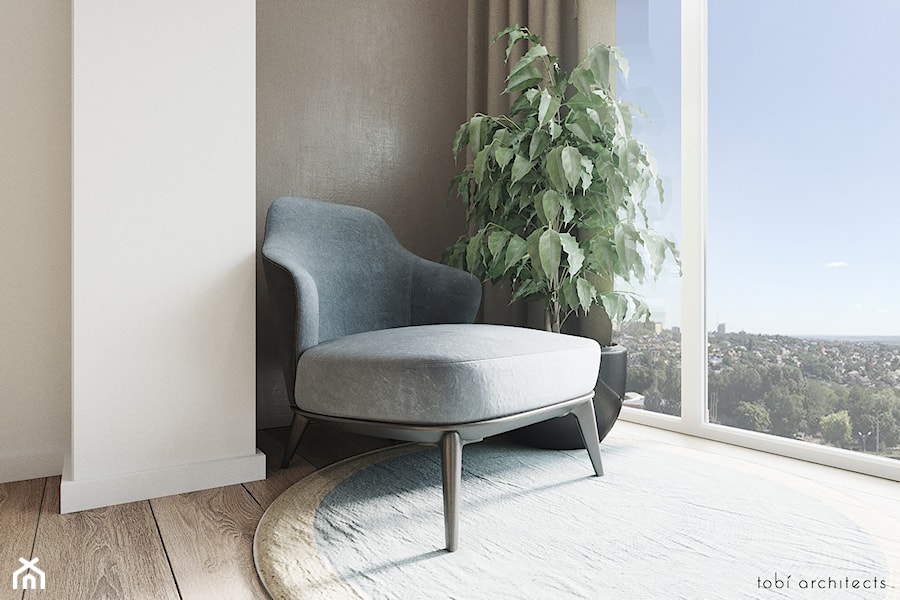 Light & Blue - Beżowa brązowa sypialnia, styl minimalistyczny - zdjęcie od Tobi Architects