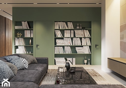 FOR YOU & ME - Średni biały salon z bibiloteczką, styl nowoczesny - zdjęcie od Tobi Architects