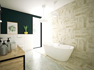 Aranżacja łazienki w stylu minimalistycznym - Średnia na poddaszu łazienka z oknem, styl minimalistyczny - zdjęcie od FLAMINGO DESIGN