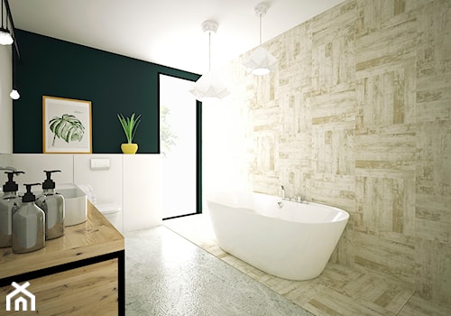 Aranżacja łazienki w stylu minimalistycznym - Średnia na poddaszu łazienka z oknem, styl minimalistyczny - zdjęcie od FLAMINGO DESIGN
