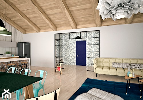Aranżacja mieszkania w stylu skandynawskim - Średnia biała jadalnia w salonie w kuchni, styl skandynawski - zdjęcie od FLAMINGO DESIGN