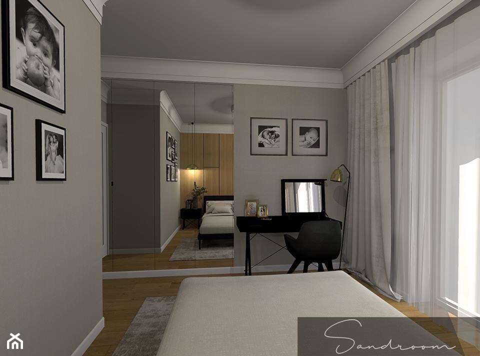 Sypialnia w beżach z lustrzaną szafą - zdjęcie od sandroom - Homebook