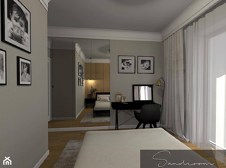 Sypialnia w beżach z lustrzaną szafą - zdjęcie od sandroom