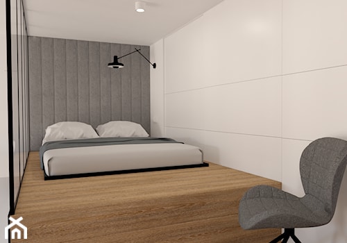 Sypialnia na antresoli z tapicerowaną ścianą - zdjęcie od sandroom