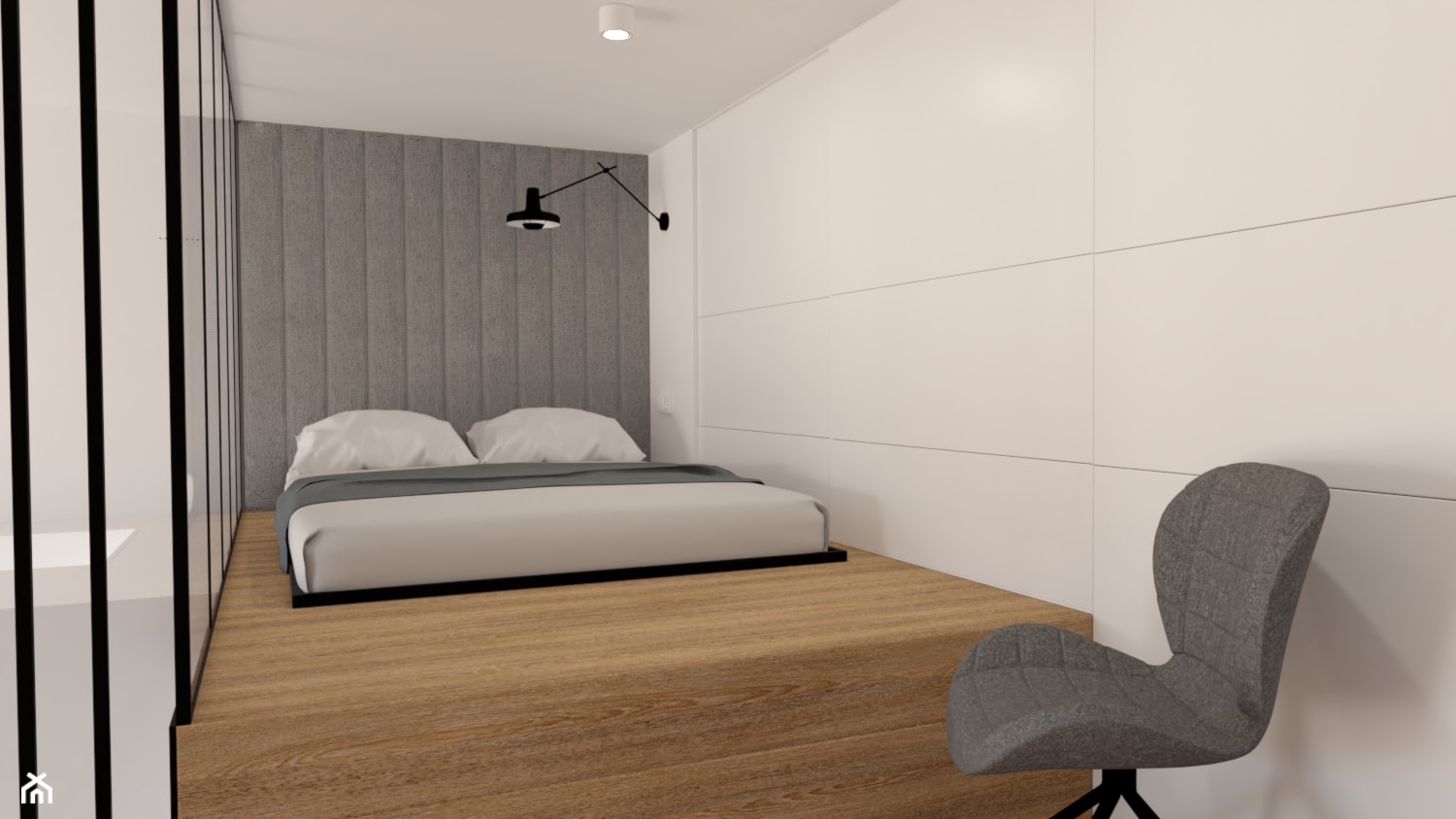 Sypialnia na antresoli z tapicerowaną ścianą - zdjęcie od sandroom - Homebook