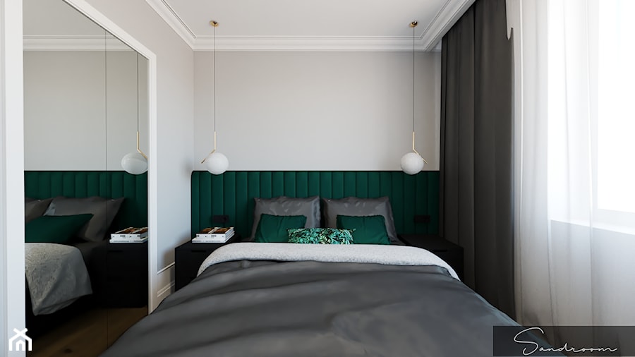 Sypialnia z garderobą, akcentami zielonymi i złotymi - zdjęcie od sandroom