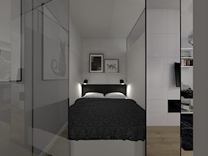 Wyodrębniona sypialnia w salonie o wymiarach 160x200 cm z lustrzanymi, zewnętrzymi frontami - zdjęcie od sandroom
