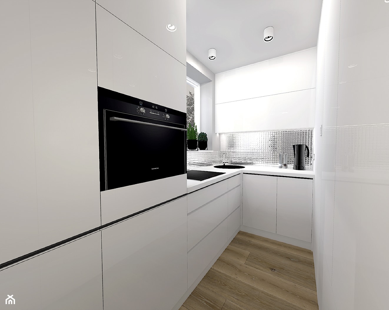Biało-czarna kuchnia ze srebrnymi dodatkami - zdjęcie od sandroom - Homebook