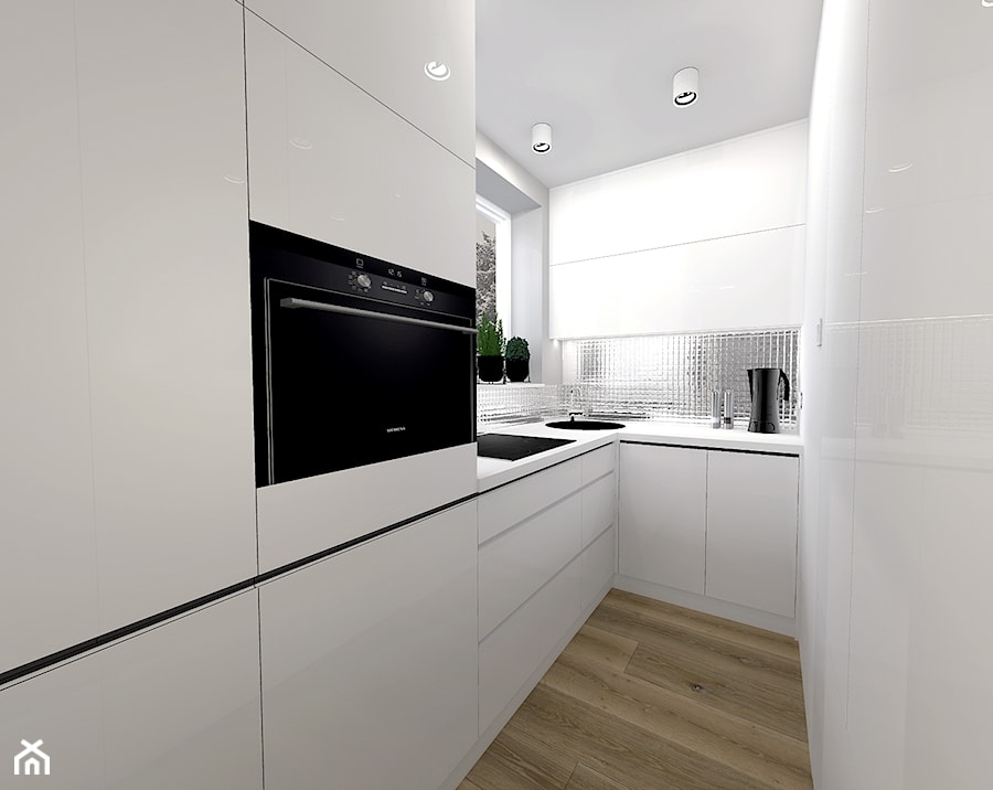 Biało-czarna kuchnia ze srebrnymi dodatkami - zdjęcie od sandroom