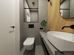 WC w szarościach, z drewnem oraz z elementami w stylu loft - zdjęcie od sandroom