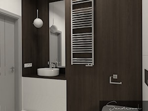 Biała łazienka z dodatkiem drewna - zdjęcie od sandroom
