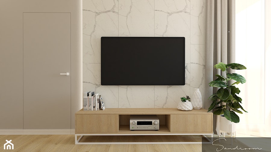 Podświetlona ściana TV, pokryta marmurem - zdjęcie od sandroom