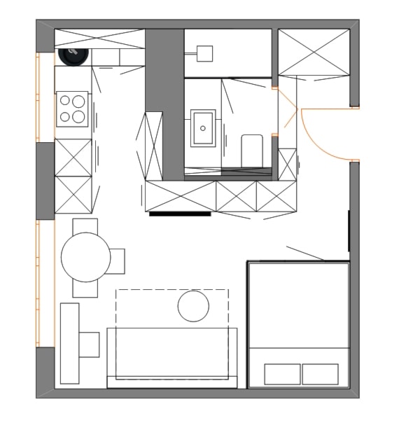 Rzut kawalerki 26 m2 - zdjęcie od sandroom