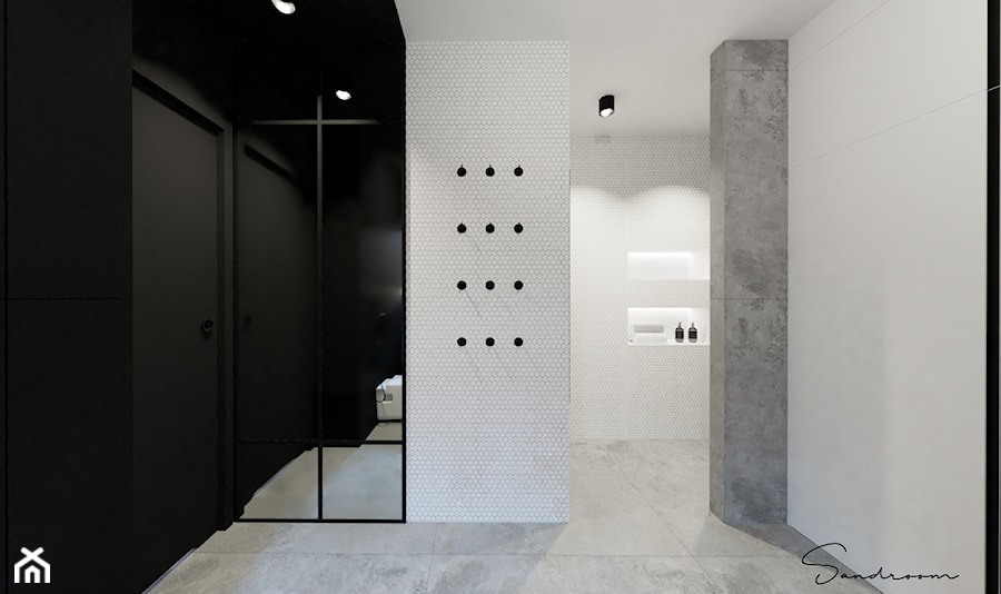 Biało-czarna łazienka z loftowym akcentem - zdjęcie od sandroom