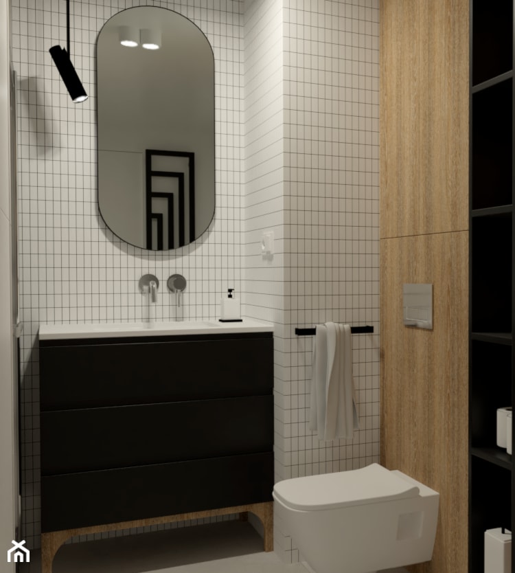 Łazienka z prysznicem oraz pralką w zabudowie - zdjęcie od sandroom - Homebook