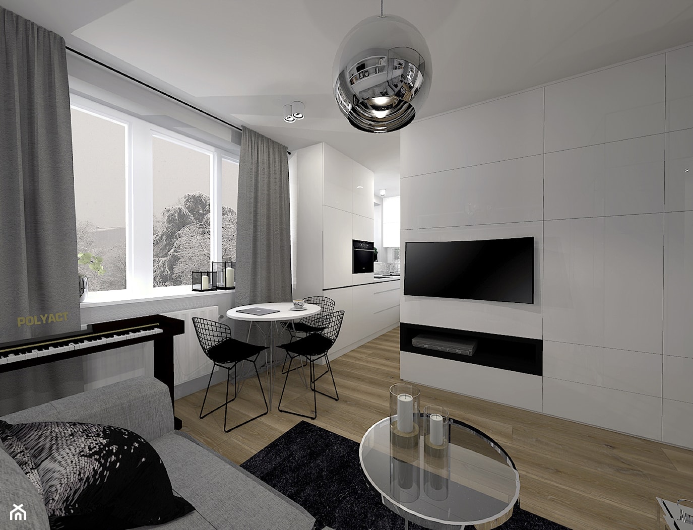 Biało-czarny salon ze srebrnymi dodatkami - zdjęcie od sandroom - Homebook