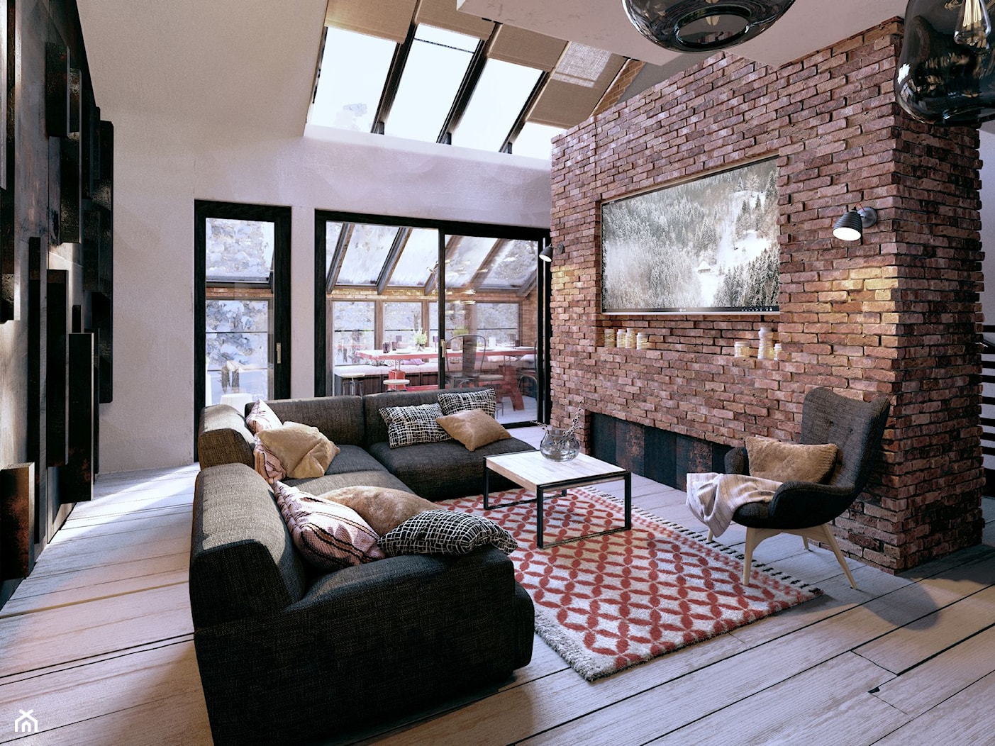 Wnętrza domu szeregowego - Bielsko-Biała - Średni beżowy salon z tarasem / balkonem - zdjęcie od ZUP-A - Homebook