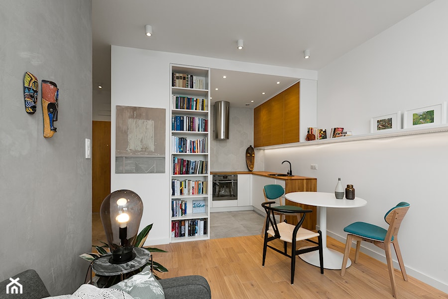 Mieszkanie dla singla - Średnia szara jadalnia w salonie - zdjęcie od Kąty Proste - Fotografia Wnętrz i Architektury
