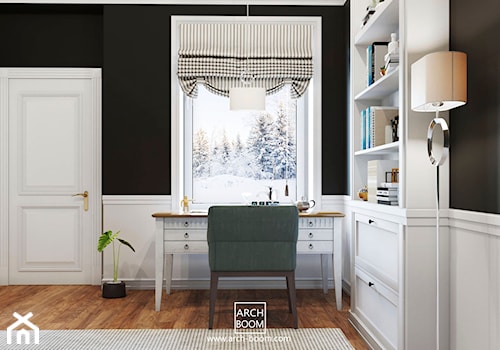 Dom w stylu art-deco - Małe białe czarne biuro, styl glamour - zdjęcie od ARCH-BOOM
