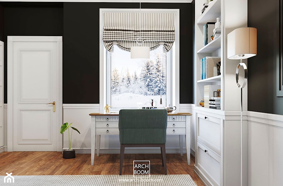 Dom w stylu art-deco - Małe białe czarne biuro, styl glamour - zdjęcie od ARCH-BOOM