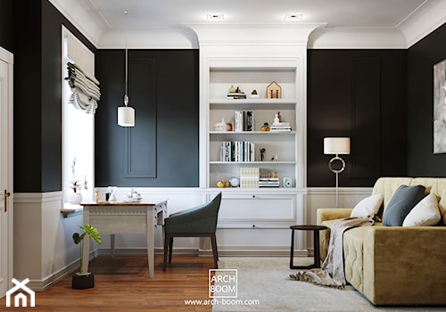 Dom w stylu art-deco - Średnie w osobnym pomieszczeniu z sofą białe czarne biuro, styl tradycyjny - zdjęcie od ARCH-BOOM