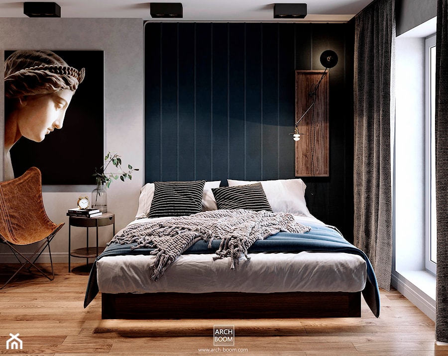 Aranżacja sypialni w surowym klimacie dla kawalera - zdjęcie od ARCH-BOOM