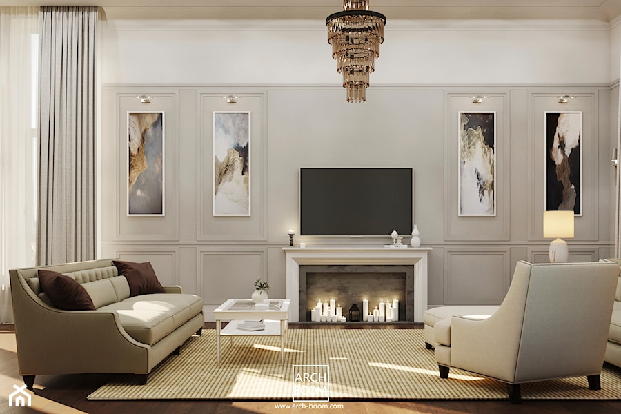Dom w stylu art-deco - Średni biały szary salon, styl glamour - zdjęcie od ARCH-BOOM