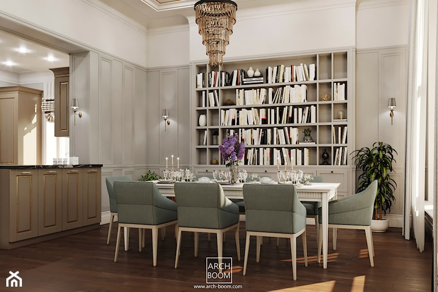 Dom w stylu art-deco - Średnia biała jadalnia jako osobne pomieszczenie, styl tradycyjny - zdjęcie od ARCH-BOOM