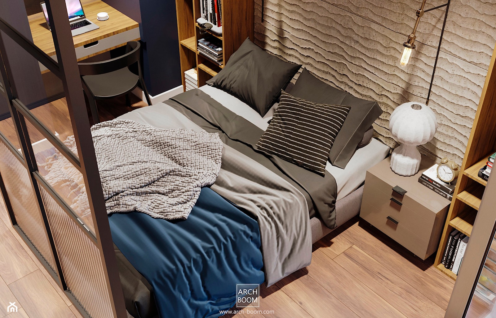 Strefa sypialni z łóżkiem w kawalerce - zdjęcie od ARCH-BOOM - Homebook