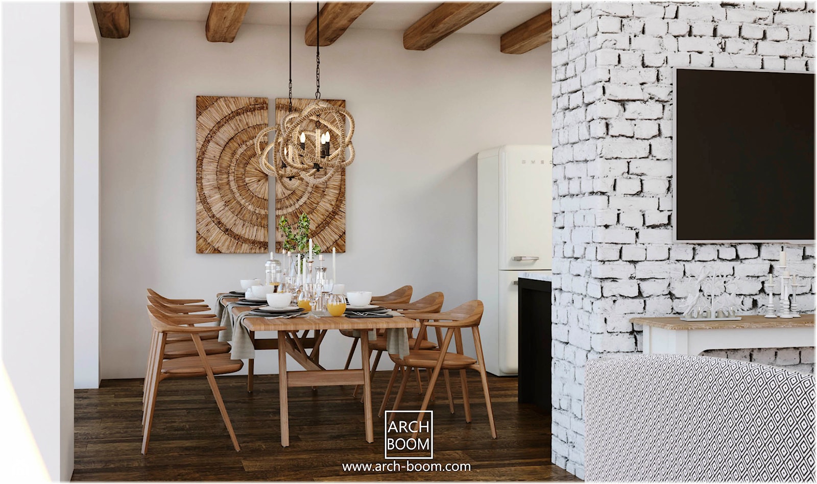 Dom w stylu rustykalnym - Duża biała jadalnia w kuchni, styl rustykalny - zdjęcie od ARCH-BOOM - Homebook