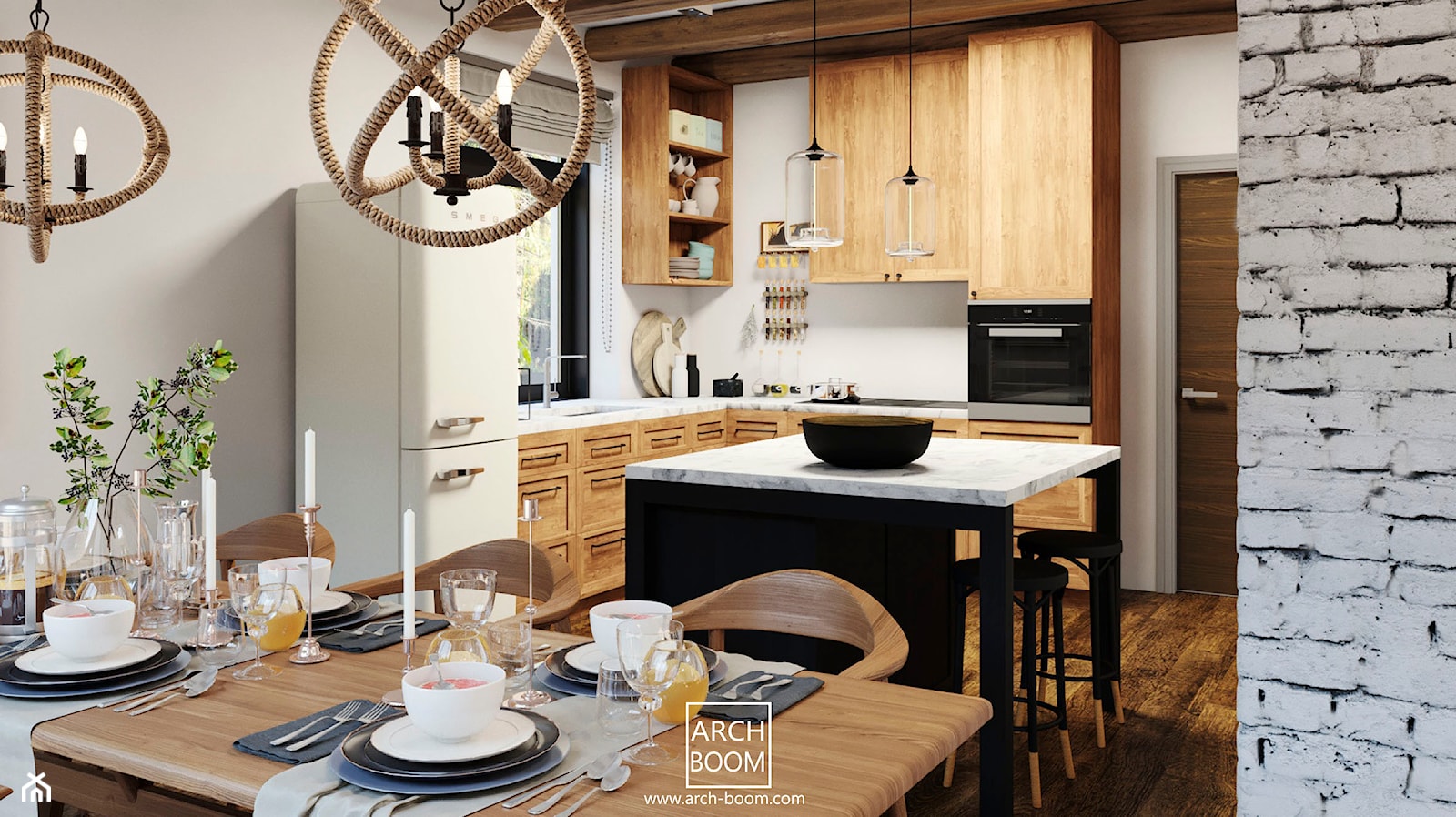 Dom w stylu rustykalnym - Średnia biała jadalnia w kuchni, styl rustykalny - zdjęcie od ARCH-BOOM - Homebook
