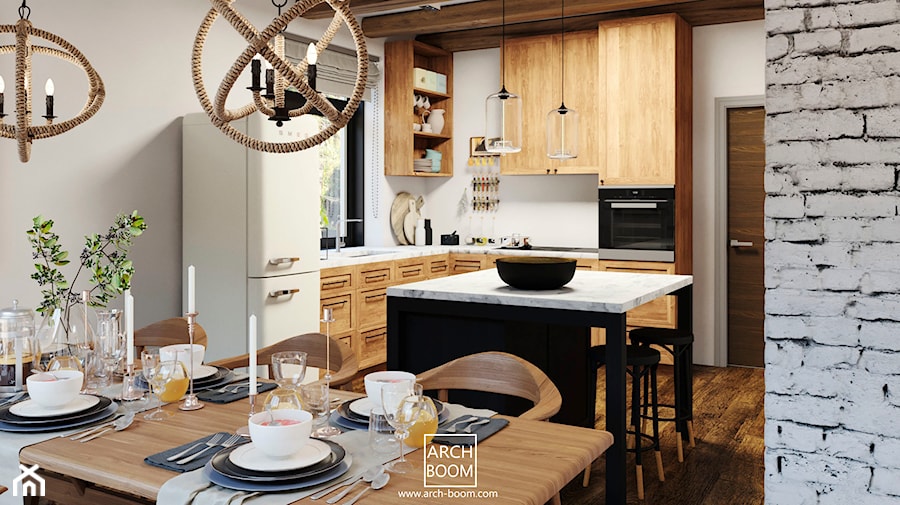 Dom w stylu rustykalnym - Średnia biała jadalnia w kuchni, styl rustykalny - zdjęcie od ARCH-BOOM